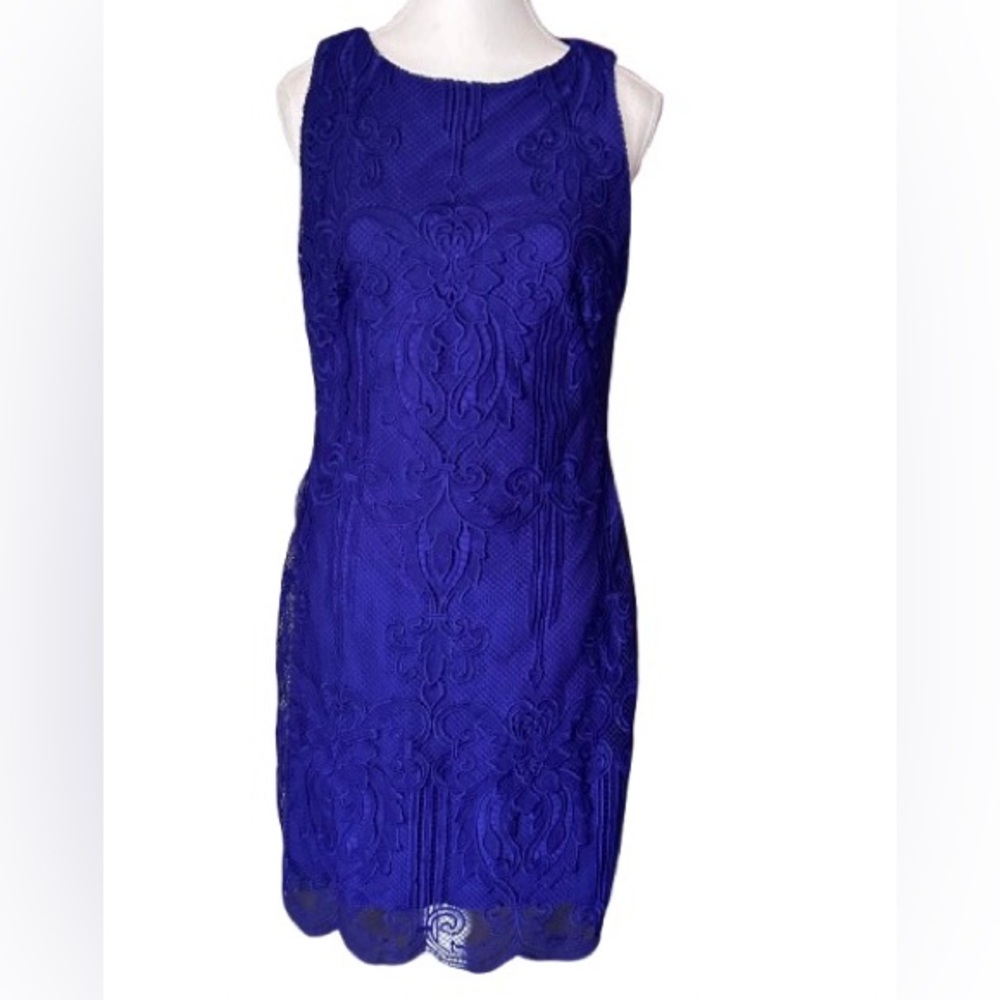 Ralph Lauren Lace Sheath Dress Medium Size 10 Purple Blue Designer